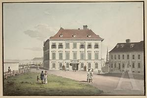 Jakob von Alt: Das Palais Herzog Alberts mit der Augustinerbastei, 1816. Feder in Schwarz, aquarelliert. © Albertina, Wien