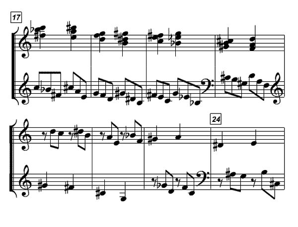 Notenbild: Zwölftonspiel vom 19. Februar 1953, Takte 17-24