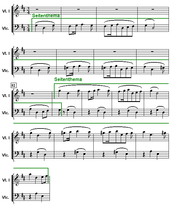 Notenbild: Symphonie Nr. 8, 'Die Unvollendete', 1. Satz, Takte 44-61