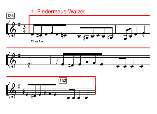 Notenbild: Die Fledermaus Ouverture, Takte 125-132