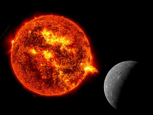 Teilchen von der Sonne treffen mit hoher Geschwindigkeit auf dem Merkur ein
