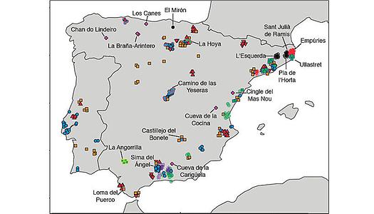 Karte zur Verteilung der analysierten uralten iberischen Proben