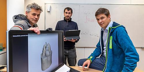 Haben den Digital-Twin-Ansatz für die Kardiologie perfektioniert: Gernot Plank (Med Uni Graz), Doktorand Thomas Grandits und Thomas Pock (beide TU Graz, v.l.n.r.)