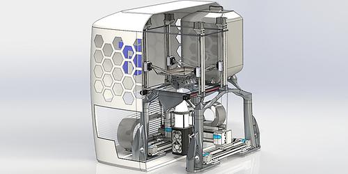 Der an der TU Graz entwickelte 3D-Drucker schmilzt Metallpulver mittels Hochleistungs-LED-Lichtquellen auf und verarbeitet es dann in additiver Fertigung zu Bauteilen