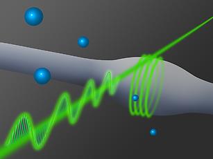 Das Licht in einer Glasfaser wird an einen flaschenförmigen Resonator angekoppelt