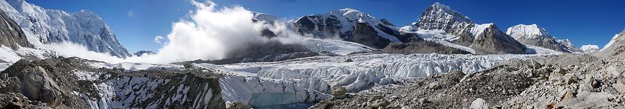 Der Drolambaogletscher vom Tashi Laptcha aus, Panorama von Süd bis Nord, Rolwaling Himal, Nepal, Himalaya