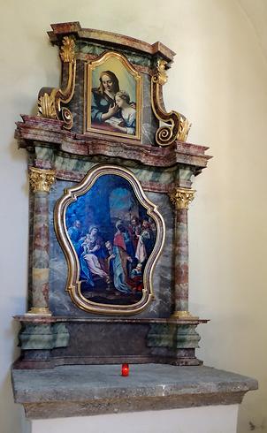 Kapellenaltar: Anbetung der Heiligen drei Könige, Oberes Bild: Anna lehrt Maria das Lesen