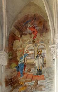 Wandbild: König Wenzel befiehlt Johannes Nepomuk die Beichte seiner Frau zu verraten