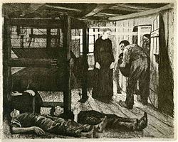 Ende, Blatt 6 aus dem Zyklus „Ein Weberaufstand“, 1893–97, Strichätzung, Aquatinta, Schmirgel und Polierstahl, Kn 38