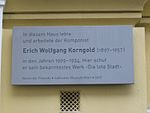 Erich Wolfgang Korngold – Gedenktafel