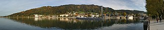 Der Pfänder von der Hafenmole in Bregenz