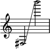  { \override Score.TimeSignature #'stencil = ##f
    fis2 \glissando b'''2 }
