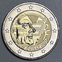 Münze mit dem Porträt von Chirac