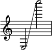  { \override Score.TimeSignature #'stencil = ##f
    e2 \glissando #1 c''''2 }
