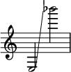  { \override Score.TimeSignature #'stencil = ##f
    e2 \glissando  bes'''2 }
