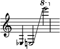  { \override Score.TimeSignature #'stencil = ##f
 \magnifyMusic 0.7 es e2 \glissando \ottava #1 e''''2 }
