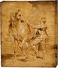 Anthonis van Dyck: Mann, der ein Pferd besteigt.