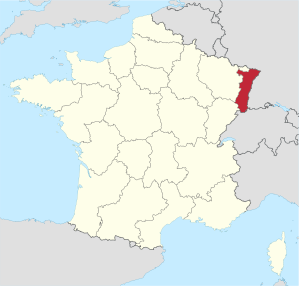 Lage der früheren Region Elsass in Frankreich