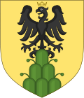 Gebessertes Wappen mit einköpfigem Reichsadler, Zeichen kaiserlicher Anhängerschaft, das Recht zur Aufnahme des Adlers soll 1369 Karl IV. erteilt haben