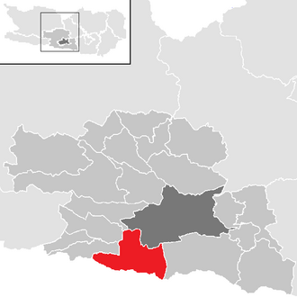 Lage der Gemeinde Arnoldstein im Bezirk Villach-Land (anklickbare Karte)