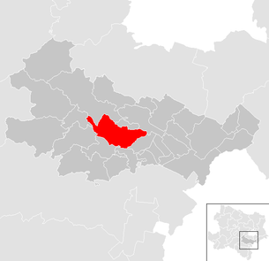 Lage der Gemeinde Bad Vöslau im Bezirk Baden (anklickbare Karte)