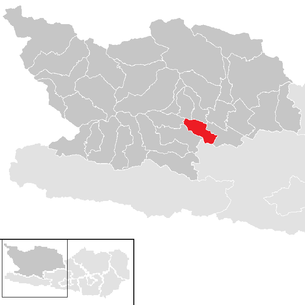 Lage der Gemeinde Baldramsdorf im Bezirk Spittal an der Drau (anklickbare Karte)