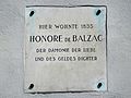 Gedenktafel für Balzac auf Nr. 31