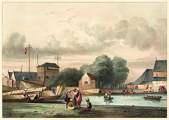 Zeitgenössische Ansicht des Landungsplatzes von Batavia.