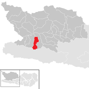 Lage der Gemeinde Berg im Drautal im Bezirk Spittal an der Drau (anklickbare Karte)