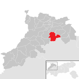 Lage der Gemeinde Berwang im Bezirk Reutte (anklickbare Karte)