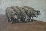 Fünf Schafe,Öl auf Leinwand; 17 × 25 cm, (Privatsammlung)