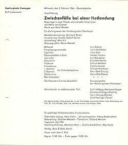 Besetzungszettel der 1966 uraufgeführten Oper Zwischenfälle bei einer Notlandung