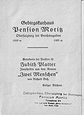 li.: Pension Moritz um 1900; re.: Werbebroschüre für das „Gebirgskurhaus Pension Moritz“ (vor 1928)