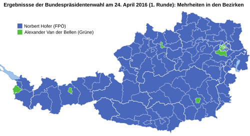 Grafische Aufbereitung der Mehrheitsverteilung auf Ebene der politischen Bezirke