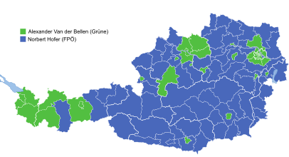 Grafische Aufbereitung der Mehrheitsverteilung auf Ebene der politischen Bezirke