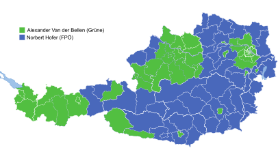 Grafische Aufbereitung der Mehrheitsverteilung auf Ebene der politischen Bezirke