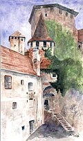 Aquarell vom unteren Burghof 1969