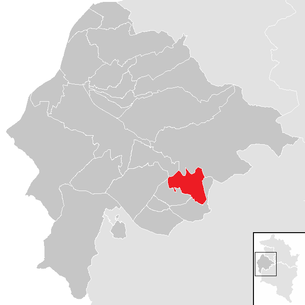 Lage der Gemeinde Dünserberg im Bezirk Feldkirch (anklickbare Karte)