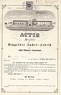 Stempelmarke auf einer Aktie der Dingelber Zucker-Fabrik von 1873