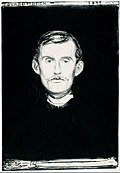 Selbstbildnis mit Skelettarm (Lithografie, 1895)