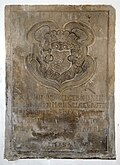 Epitaph mit Wappen und Inschrift der Maria Sallame Gräfin von Steinpeis, geb. Gräfin von Trautmannstorff (* um 1641;  † 8. April 1689)