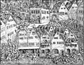 Landsknechte erstürmen eine Stadt, Darstellung aus der Schweizerchronik, erschienen in Zürich 1548