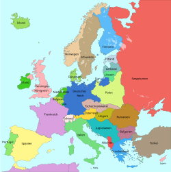 Veränderungen der politischen Grenzen Europas durch den Ersten Weltkrieg (links: 1914, rechts: 1929)