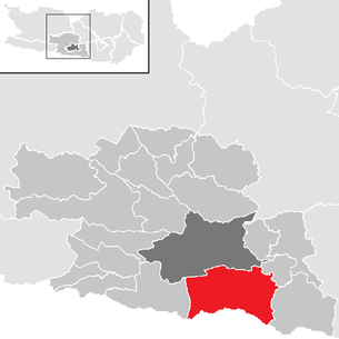 Lage der Gemeinde Finkenstein am Faaker See im Bezirk Villach-Land (anklickbare Karte)
