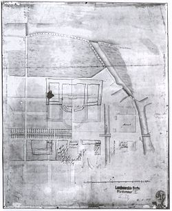 Knobelsdorffs Planskizze mit den Korrekturen Friedrichs II.