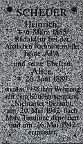 Alice und Heinrich Scheuer – Gedenktafel