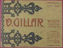 Valerian Gillar: Preisbuch, Mai 1899, vorderer Buchdeckel mit Titel