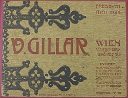 Valerian Gillar: Preisbuch, Mai 1899, vorderer Buchdeckel mit Titel