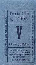 Ein Einzelfahrschein zu 20 Heller