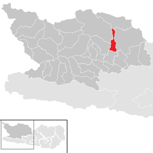 Lage der Gemeinde Gmünd in Kärnten im Bezirk Spittal an der Drau (anklickbare Karte)